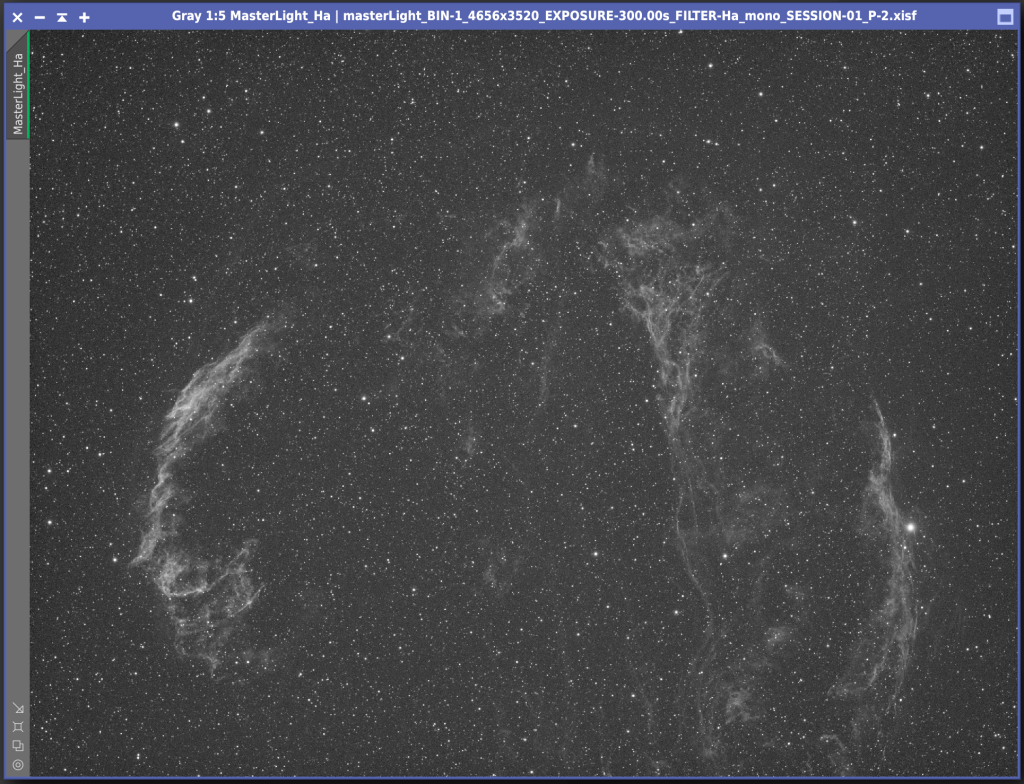 Screenshot of a single session stack with the Ha filter. No processing, just an auto-screen-stretch.